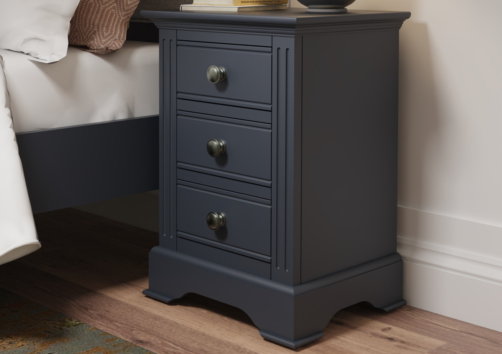 View Macy Midnight Grey 3Draw Large Bedside Cabinet Time4Sleep information