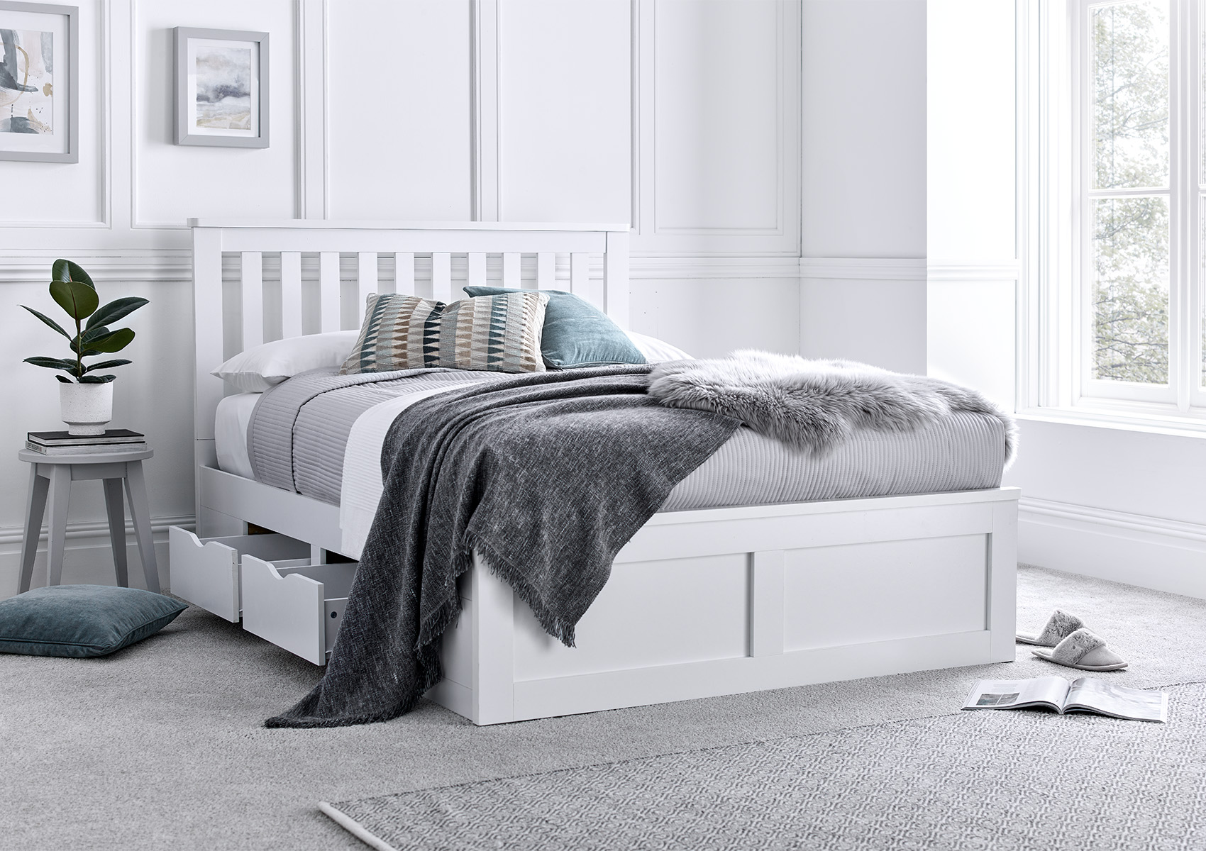 View Madison White 4 Drawer Wooden Bed Frame Time4Sleep information