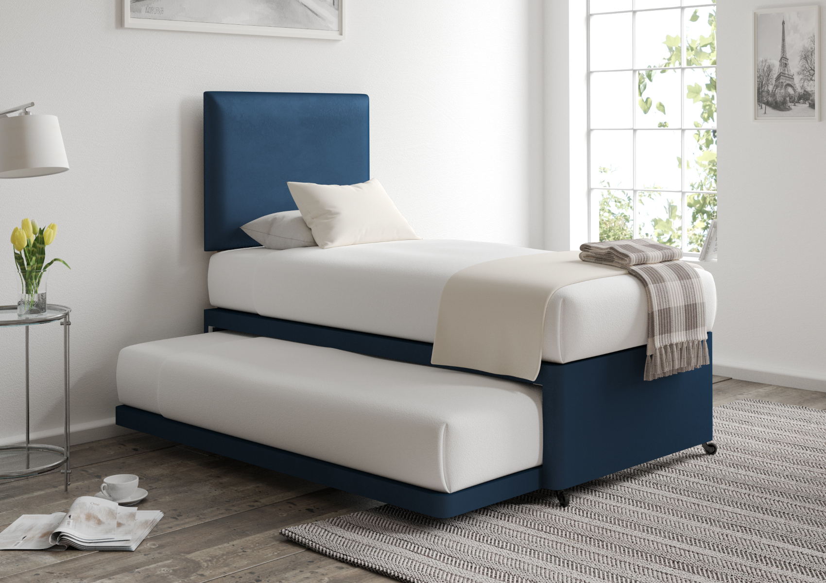 View Cheltenham Malia Blue Velvet Upholstered Guest Bed With Mattresses Time4Sleep information