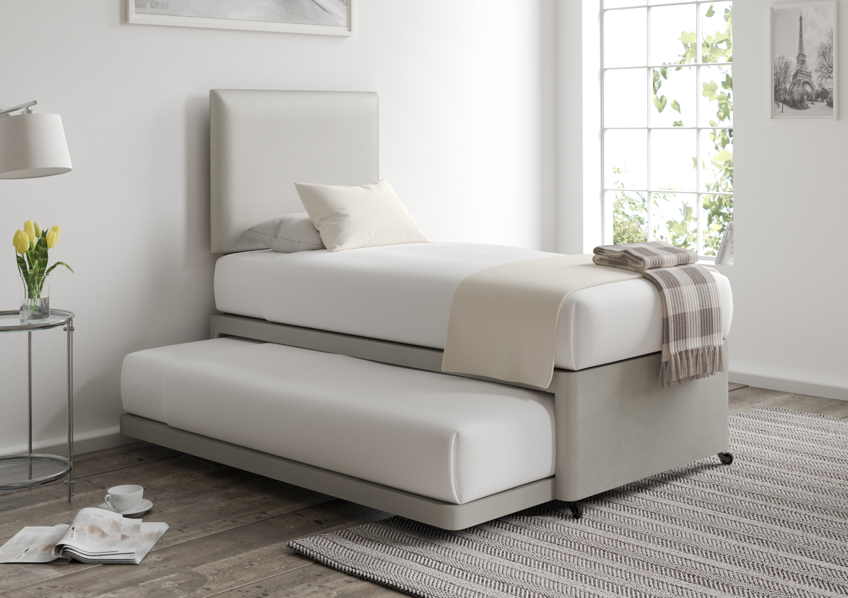 View Cheltenham Malia Silver Upholstered Guest Bed With Mattresses Time4Sleep information