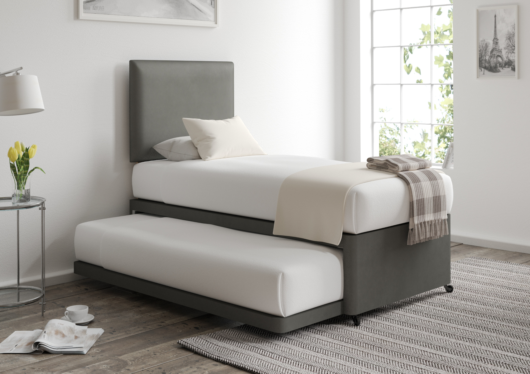 View Ellesmere Magic Grey Upholstered Guest Bed With Mattresses Time4Sleep information