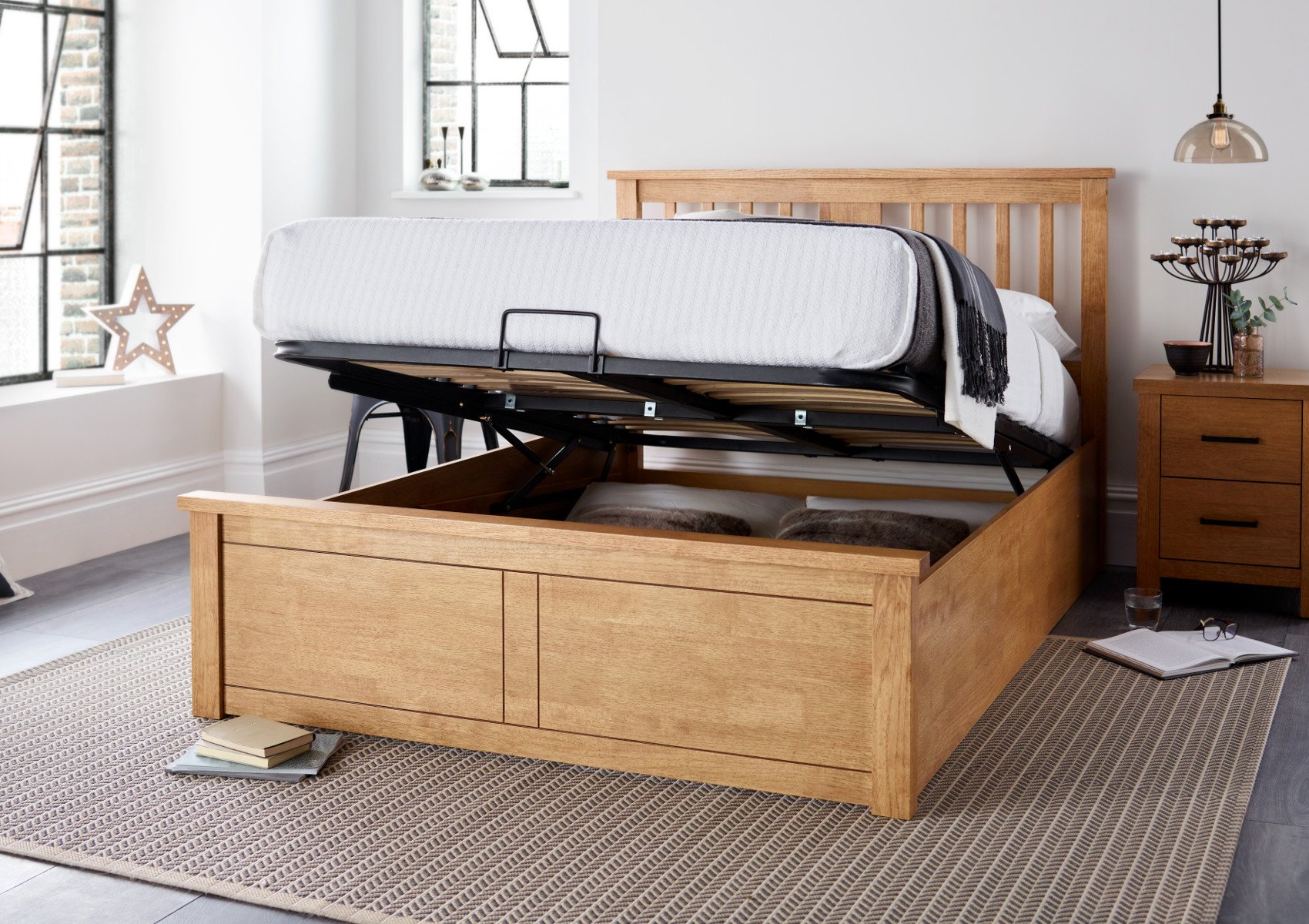 View Malmo New Oak Finish Wooden Ottoman Storage Bed Time4Sleep information