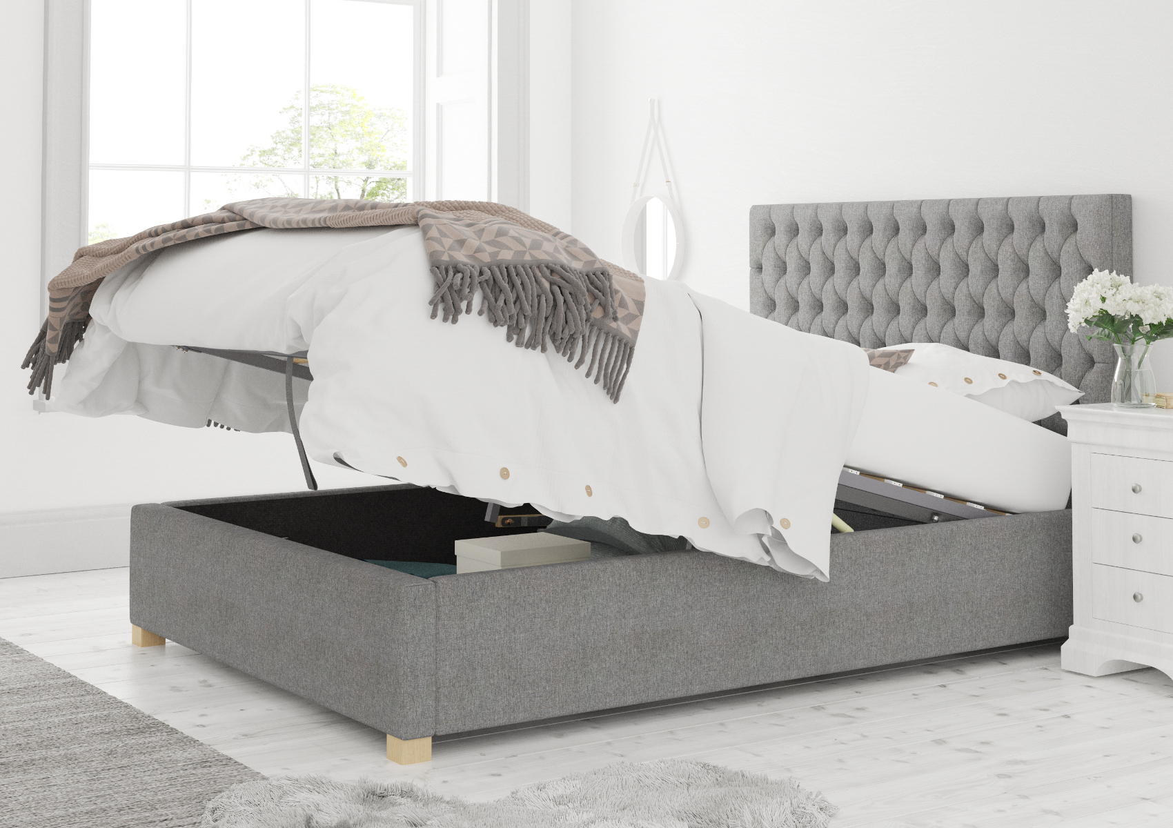 View Malton Grey Upholstered Single Ottoman Bed Time4Sleep information