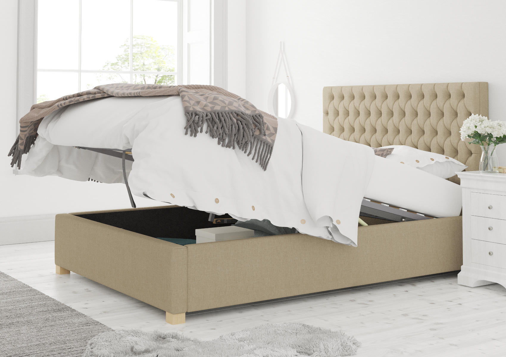 View Malton Natural Upholstered Single Ottoman Bed Time4Sleep information