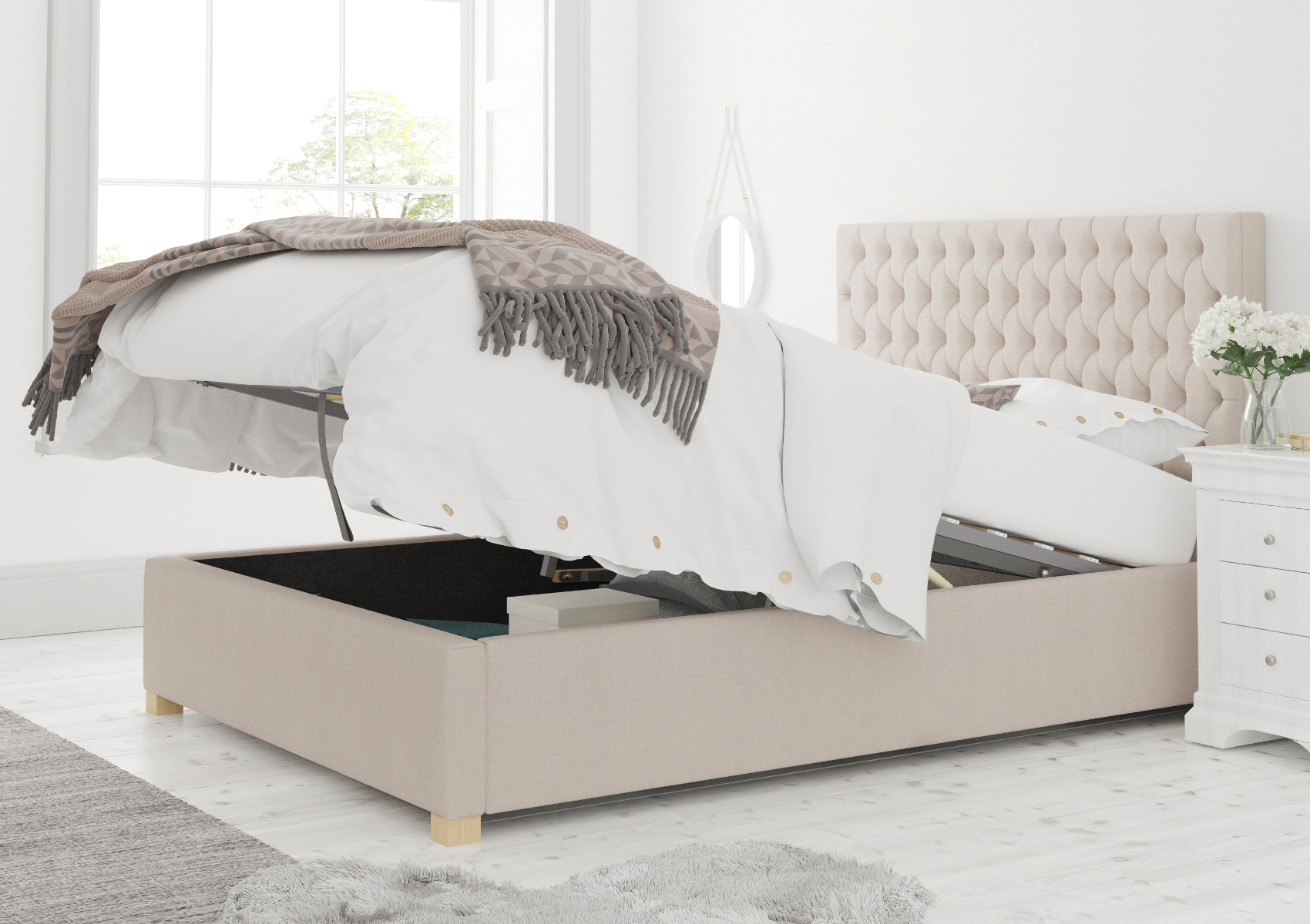 View Malton Off White Upholstered Super King Ottoman Bed Time4Sleep information