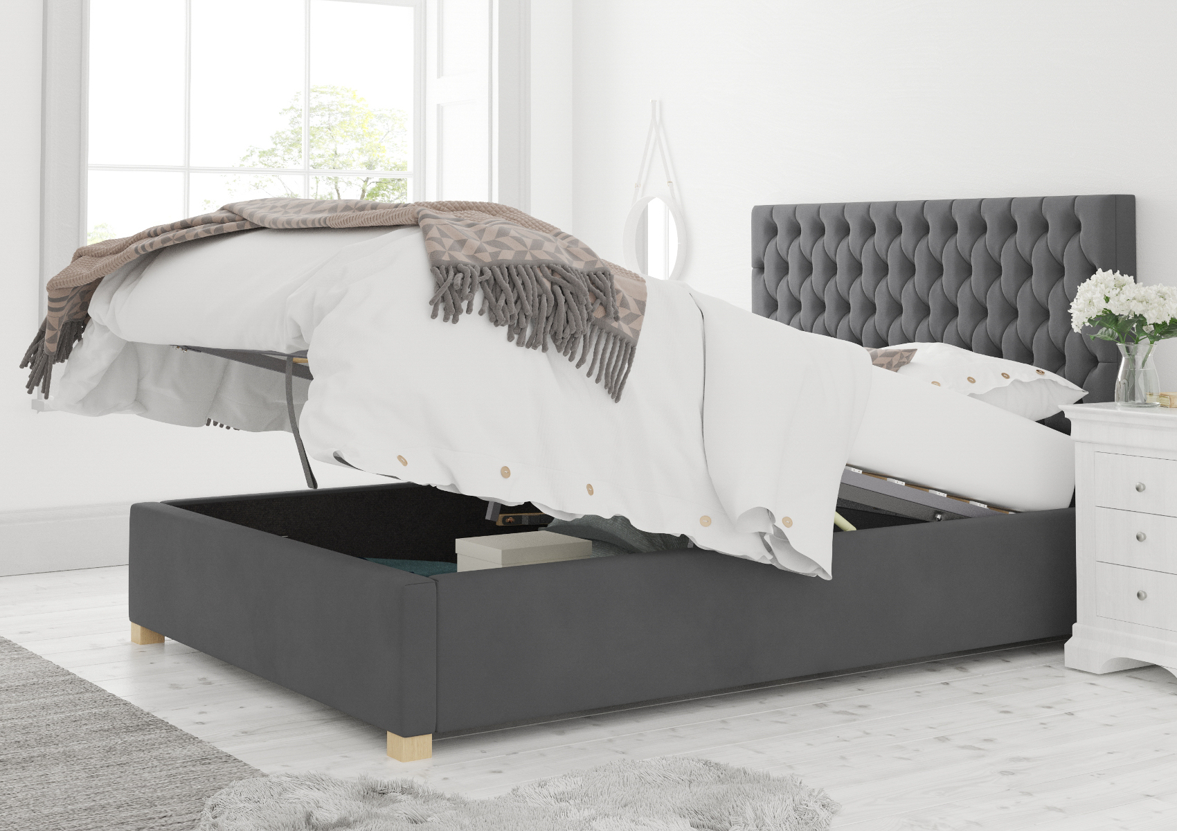 View Malton Steel Upholstered Super King Ottoman Bed Time4Sleep information