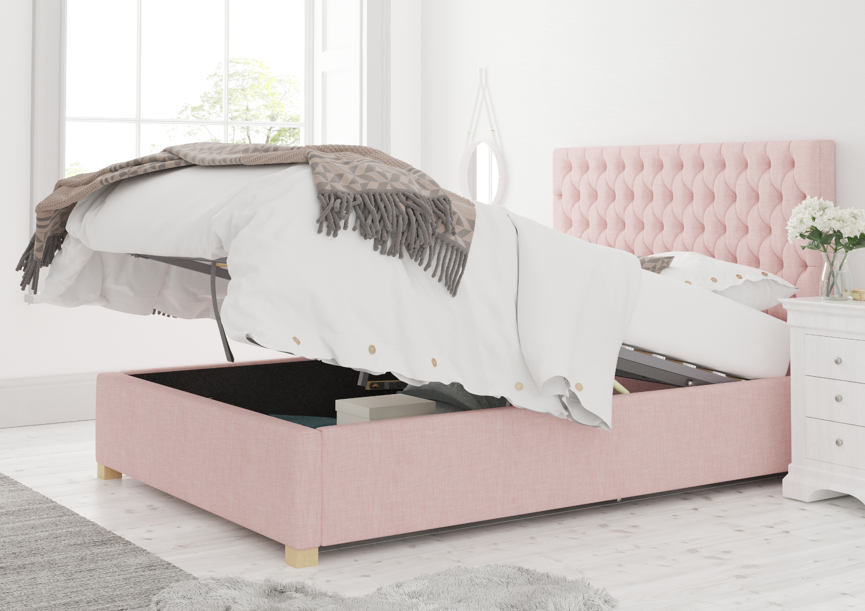 View Malton Tea Rose Upholstered Super King Ottoman Bed Time4Sleep information