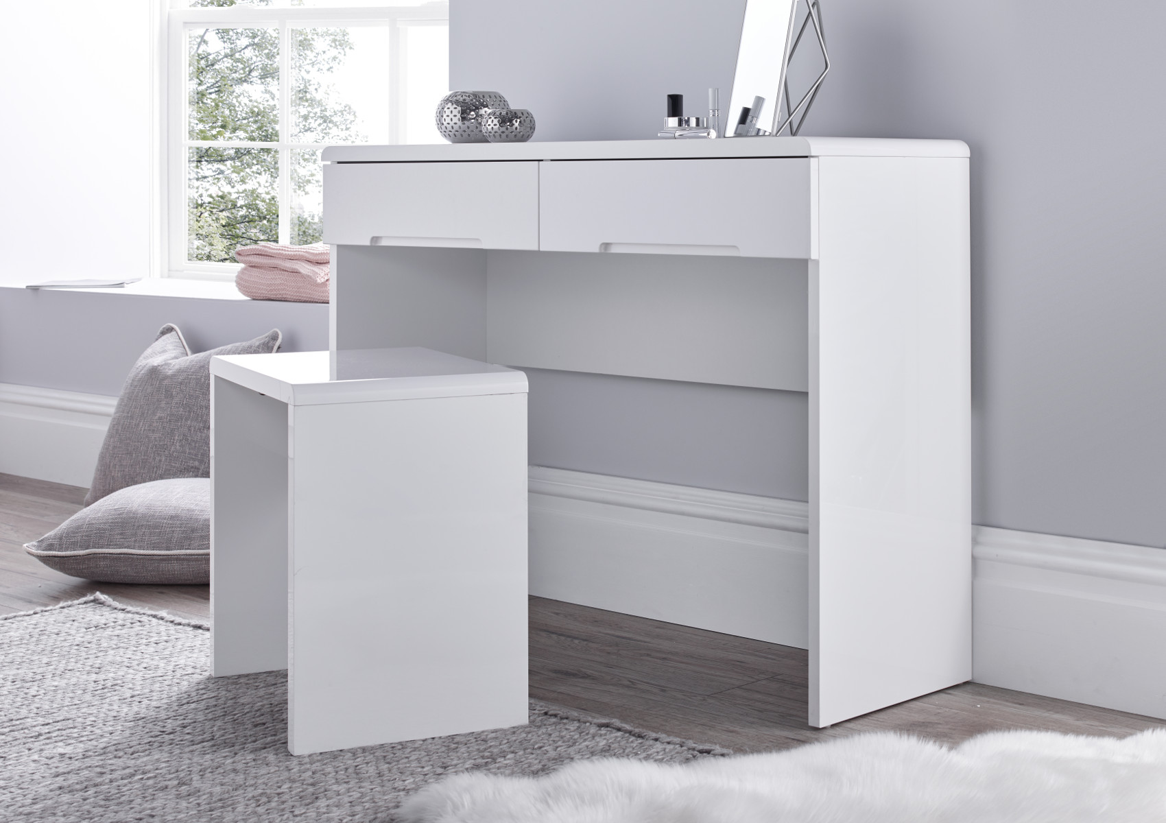 View Julian Bowen Manhattan White 2 Drawer Dressing Table With Stool Time4Sleep information