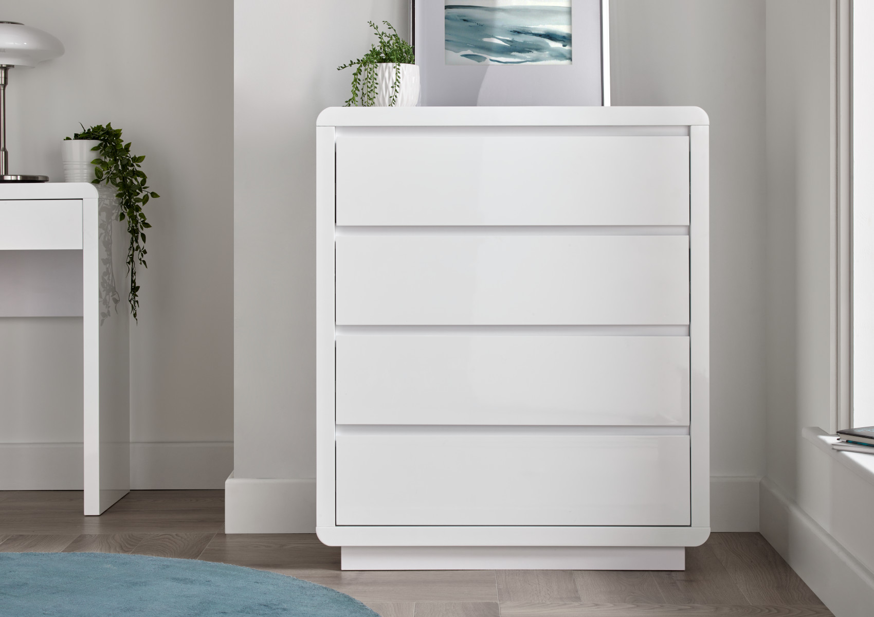 View Marlow White High Gloss 4 Drawer Chest Time4Sleep information