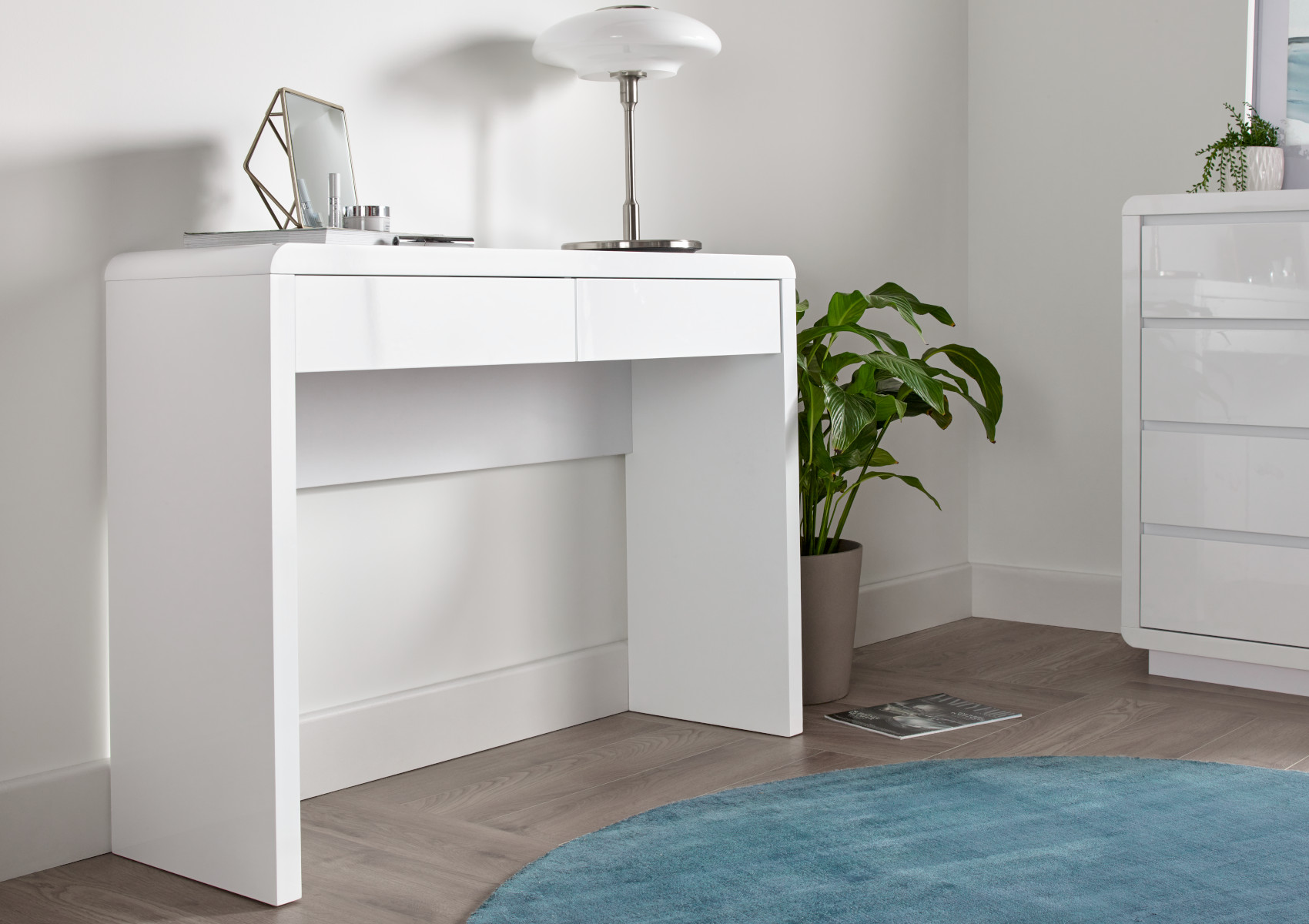 View Marlow White High Gloss 2 Draw Dressing Table Time4Sleep information