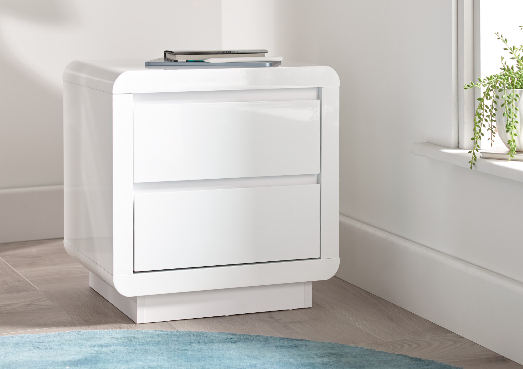 View Marlow White High Gloss 2 Drawer Bedside Time4Sleep information