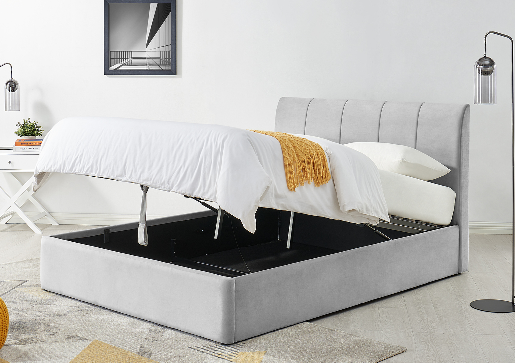 View Mayfair Ottoman Silver Grey Velvet Upholstered Bed Frame Time4Sleep information