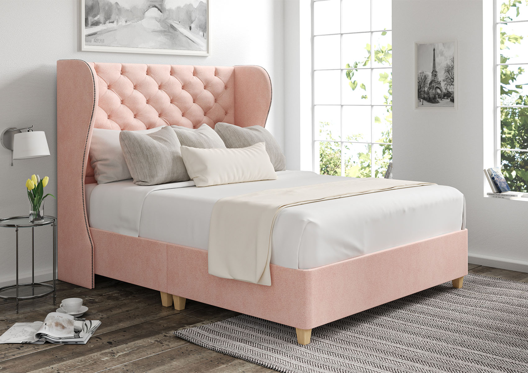 View Miami Arlington Ice Upholstered Double Winged Bed Time4Sleep information