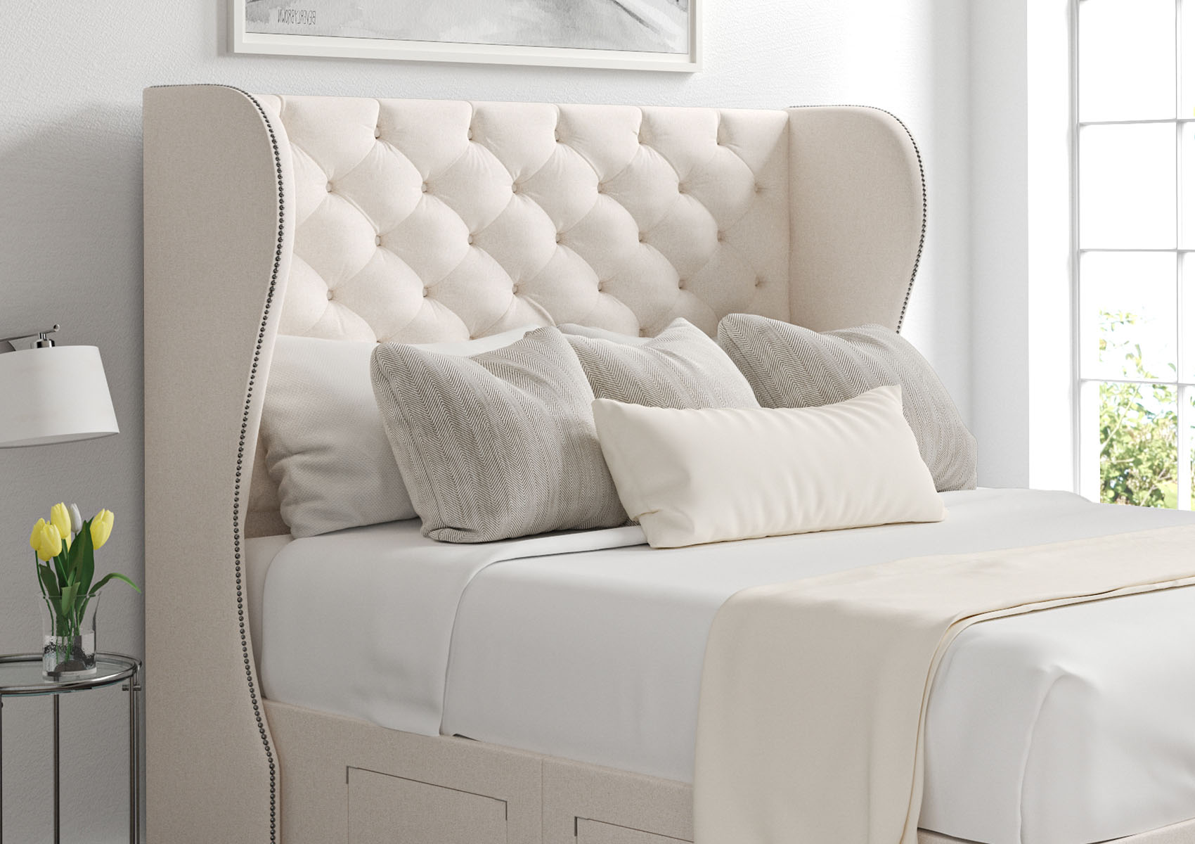 View Miami Winged Upholstered Floor Standing Headboard Only Time4Sleep information