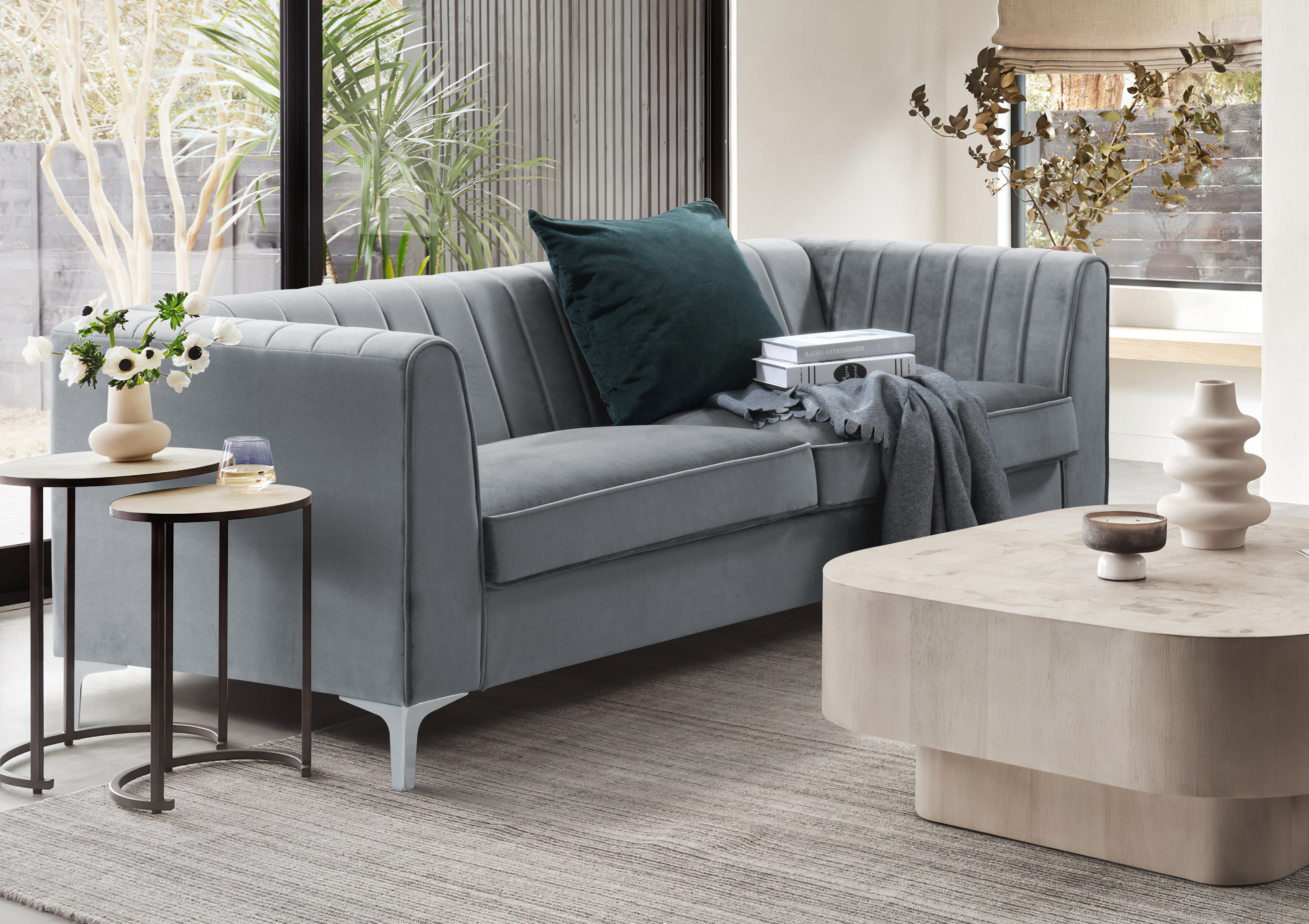 View Milano Grey Velvet 3 Seater Sofa Time4Sleep information