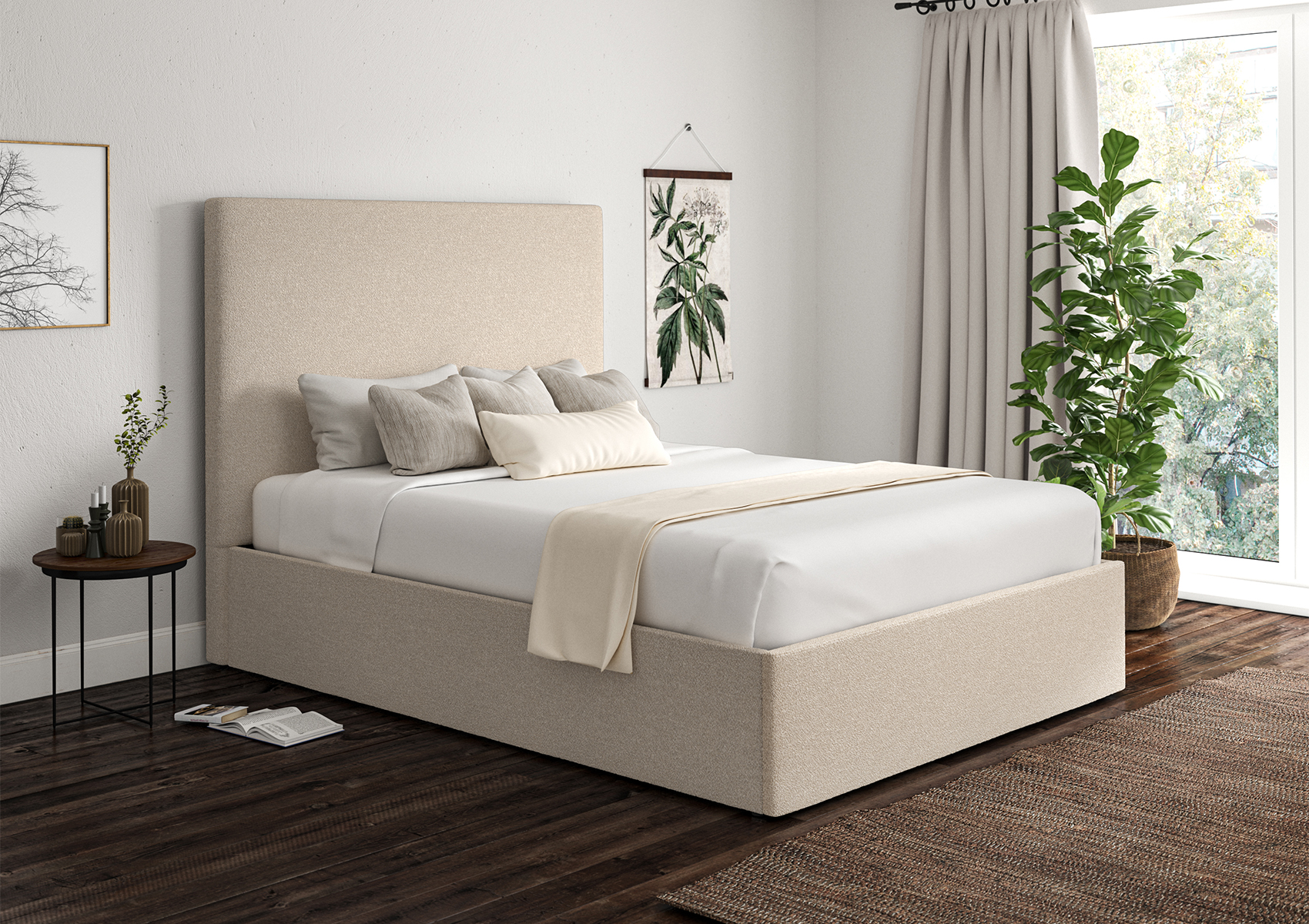 View Napoli Boucle Ivory Upholstered Ottoman Bed Frame Only Time4Sleep information