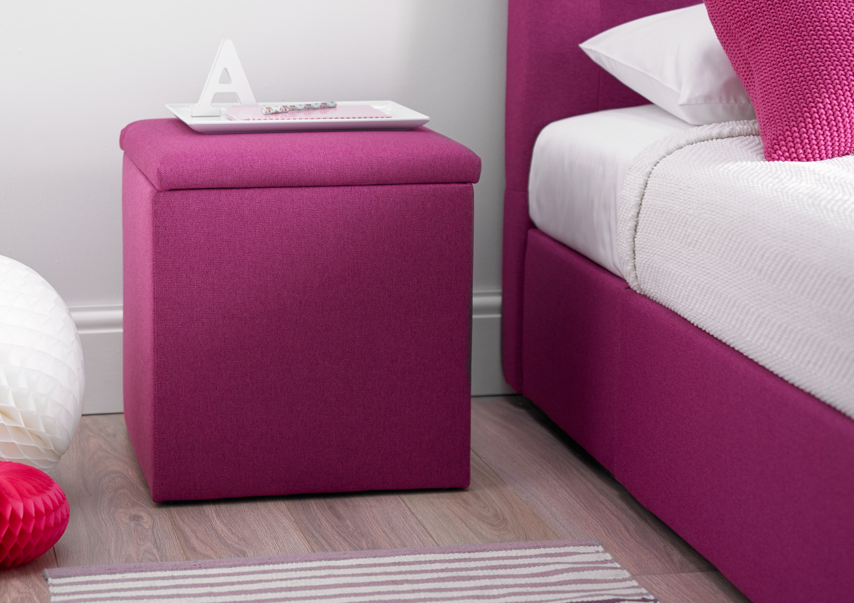 View Portofino Bedside Storage Cube Pink Time4Sleep information