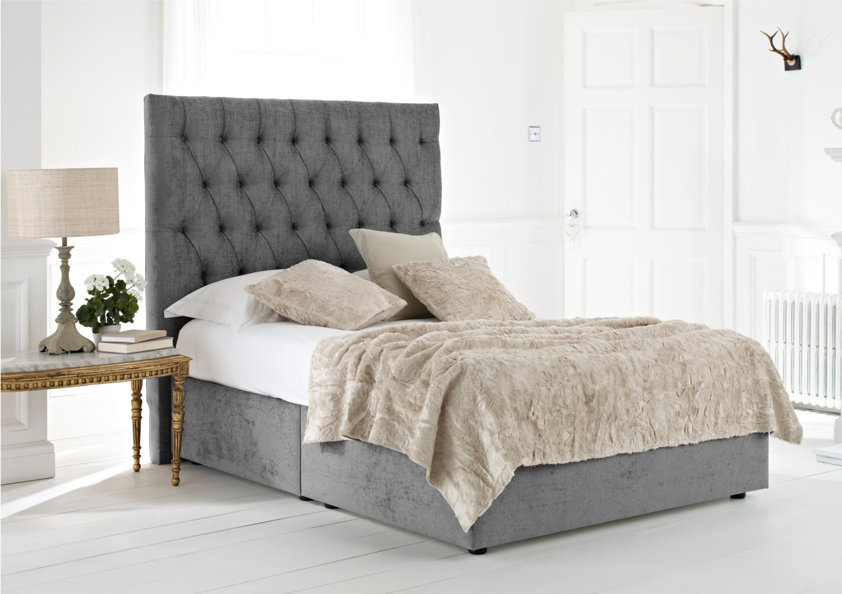 View Kensington Finesse Malt Upholstered King Size Divan Bed Time4Sleep information