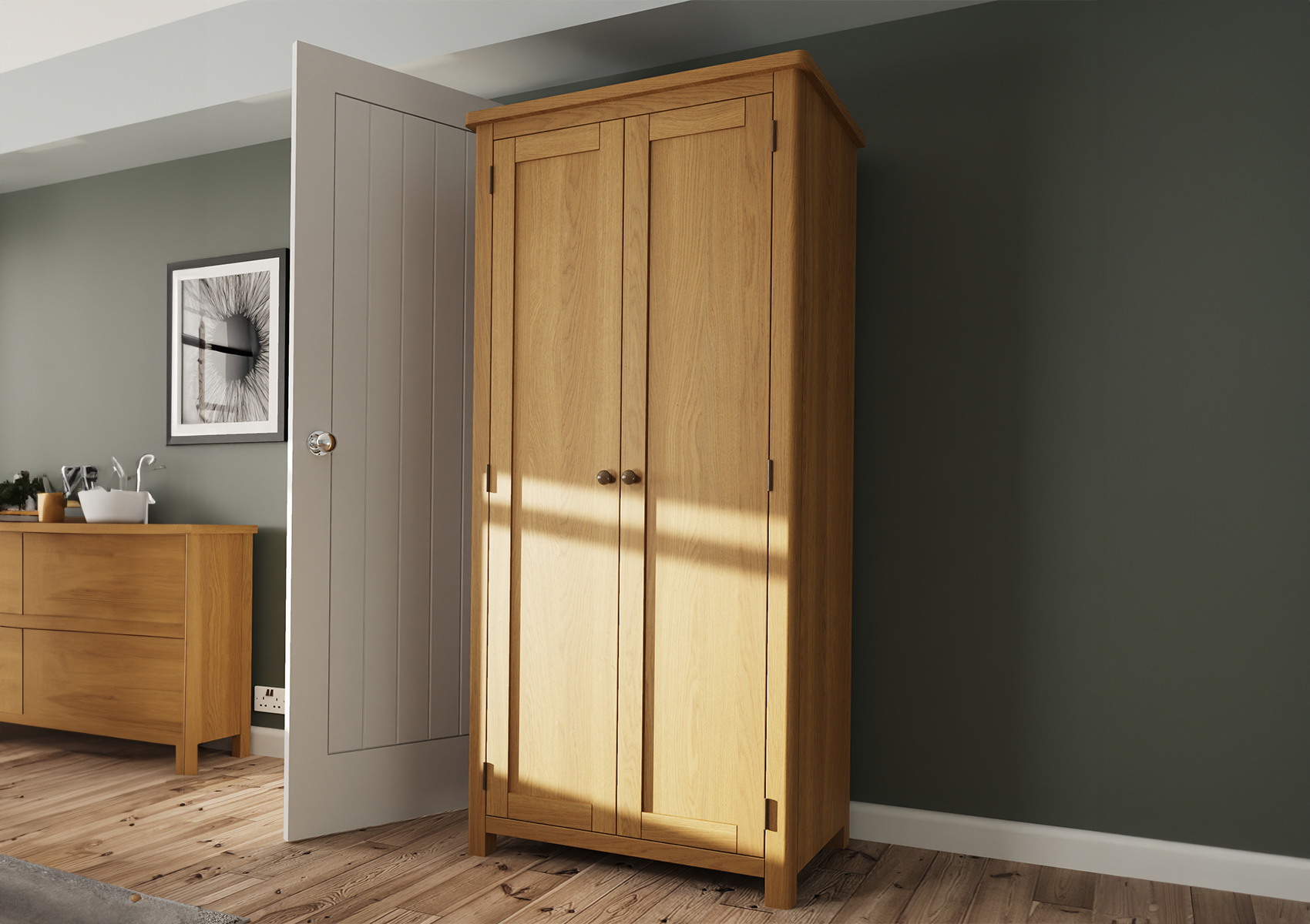 View Radford Light Oak 2 Door Wardrobe Time4Sleep information