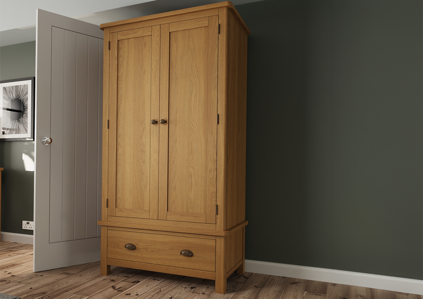 View Radford Light Oak 2 Door 1 Drawer Wardrobe Time4Sleep information