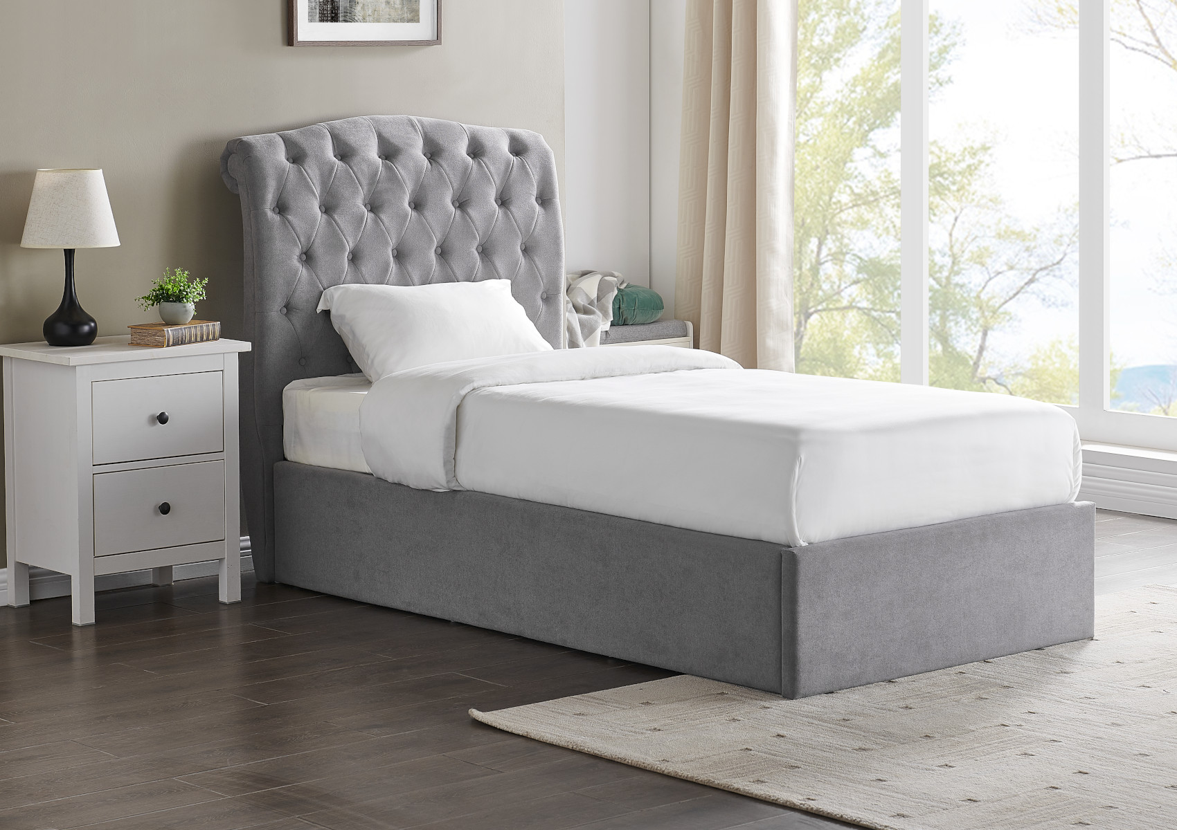 View Lilly Upholstered Light Grey Ottoman Bed Frame Only Time4Sleep information