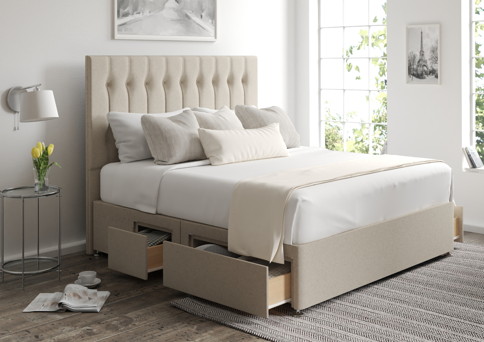 View Rylee Arran Natural Upholstered Super King Bed Time4Sleep information