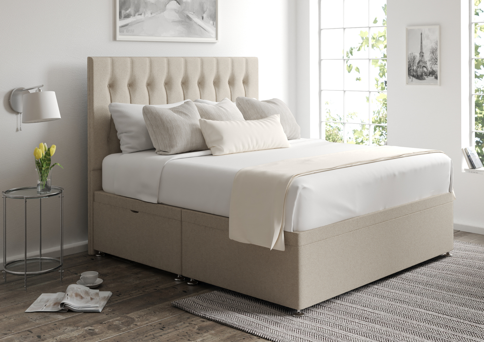 View Rylee Arran Pebble Upholstered Double Ottoman Bed Time4Sleep information