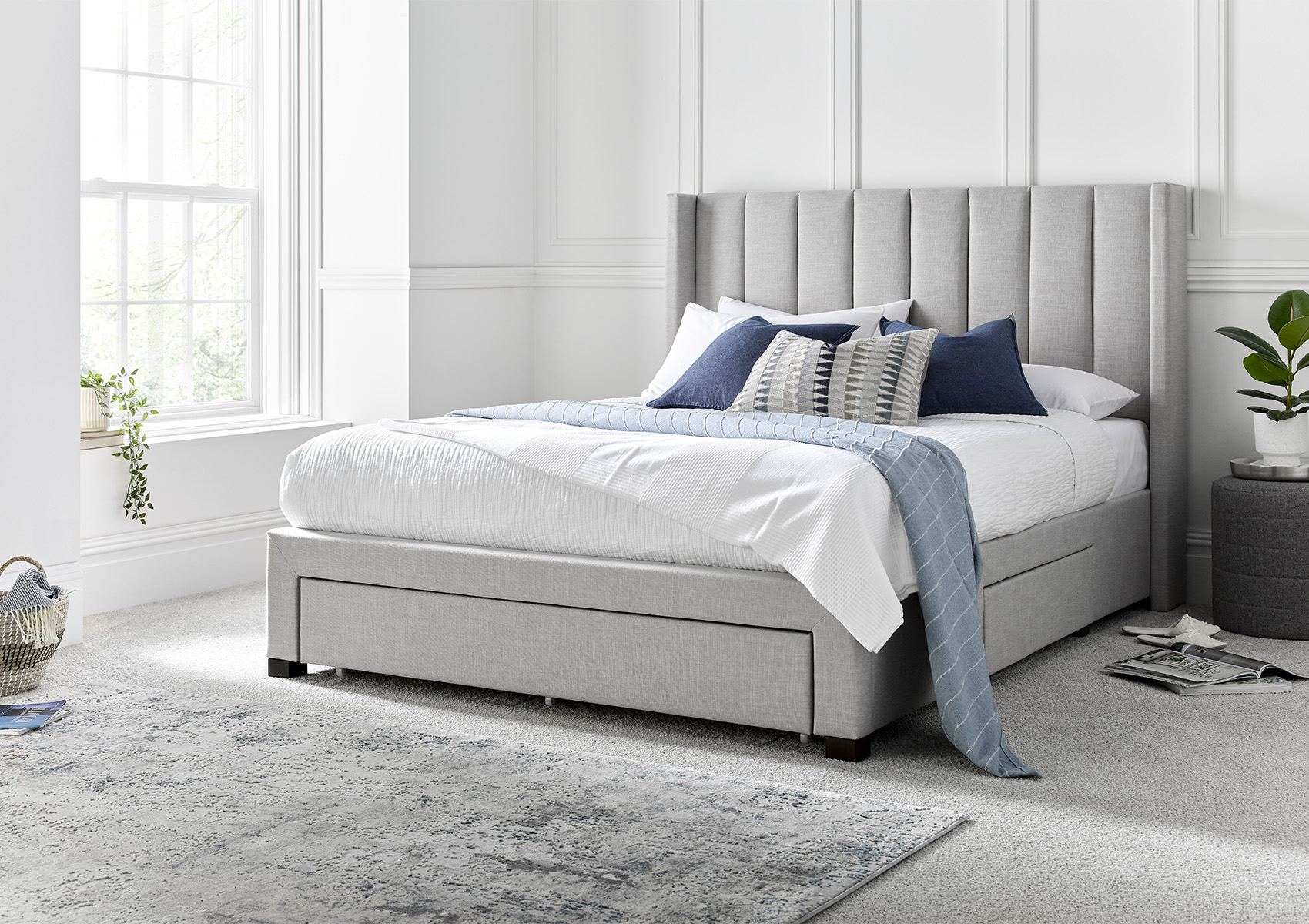 View Savannah Grey Mist Upholstered Drawer Bed Frame Only Time4Sleep information