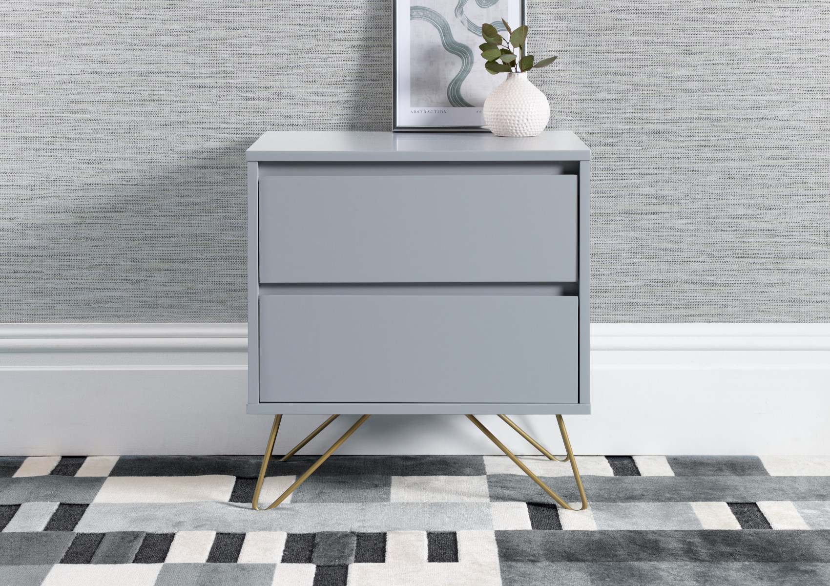View Sofia 2 Drawer Harbour Mist Bedside With Brass Steel Feet Time4Sleep information