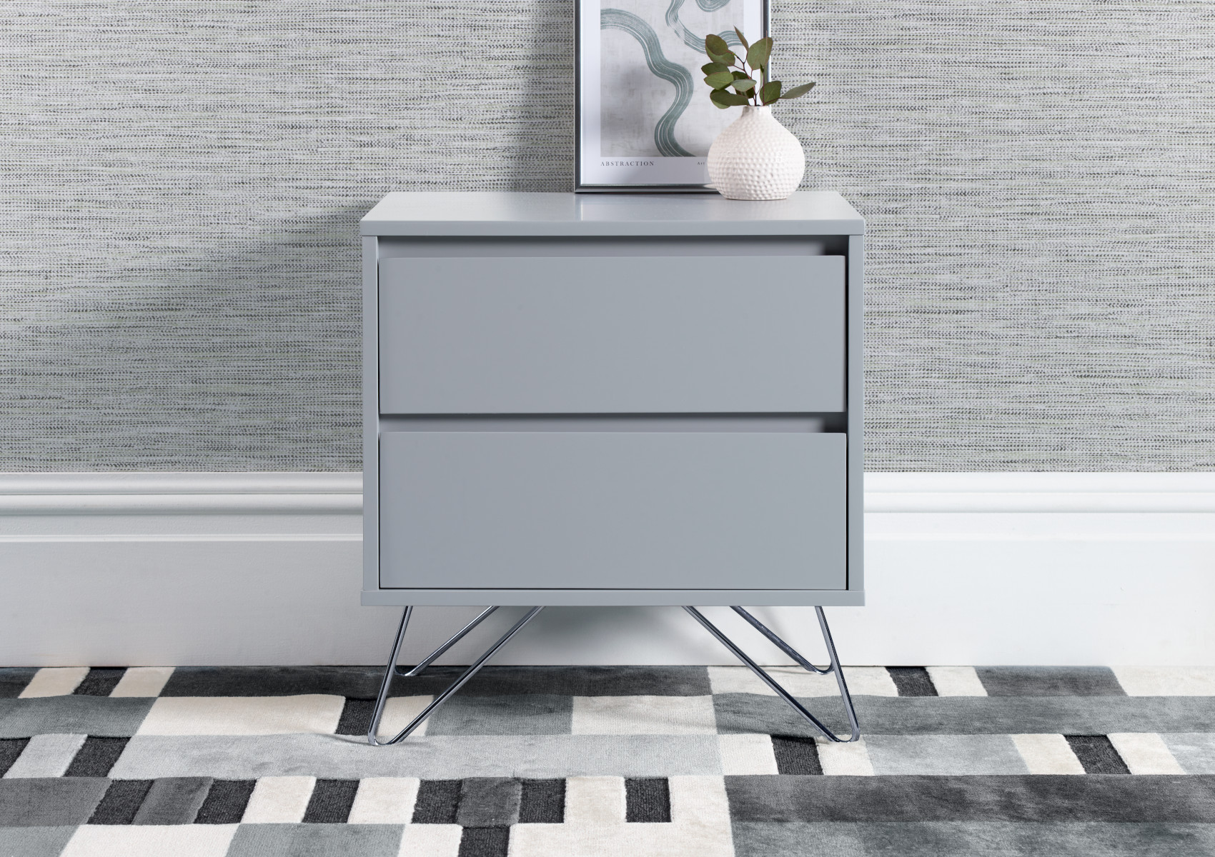 View Sofia 2 Drawer Harbour Mist Bedside With Stainless Steel Feet Time4Sleep information