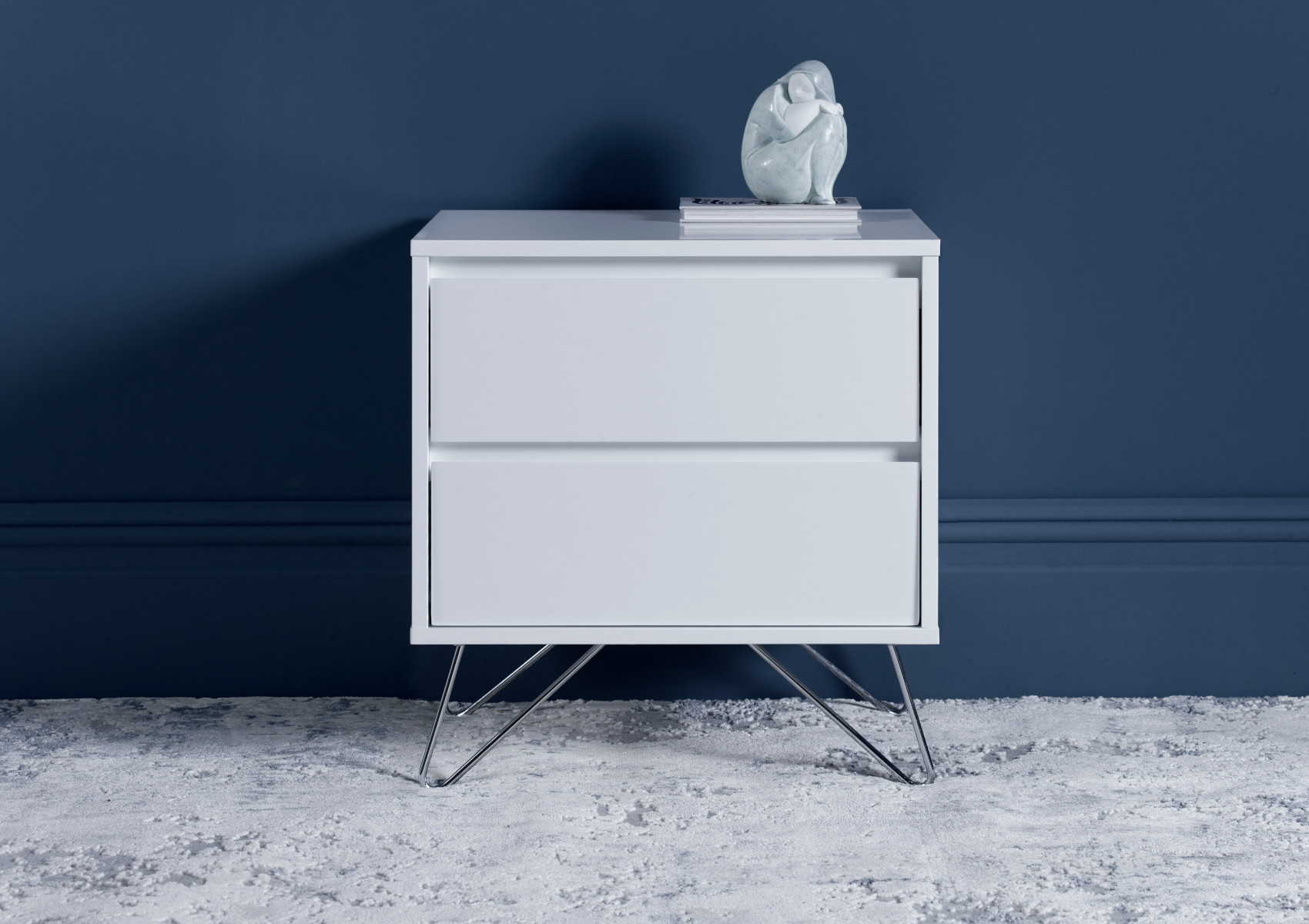 View Sofia 2 Drawer White Bedside With Stainless Steel Feet Time4Sleep information