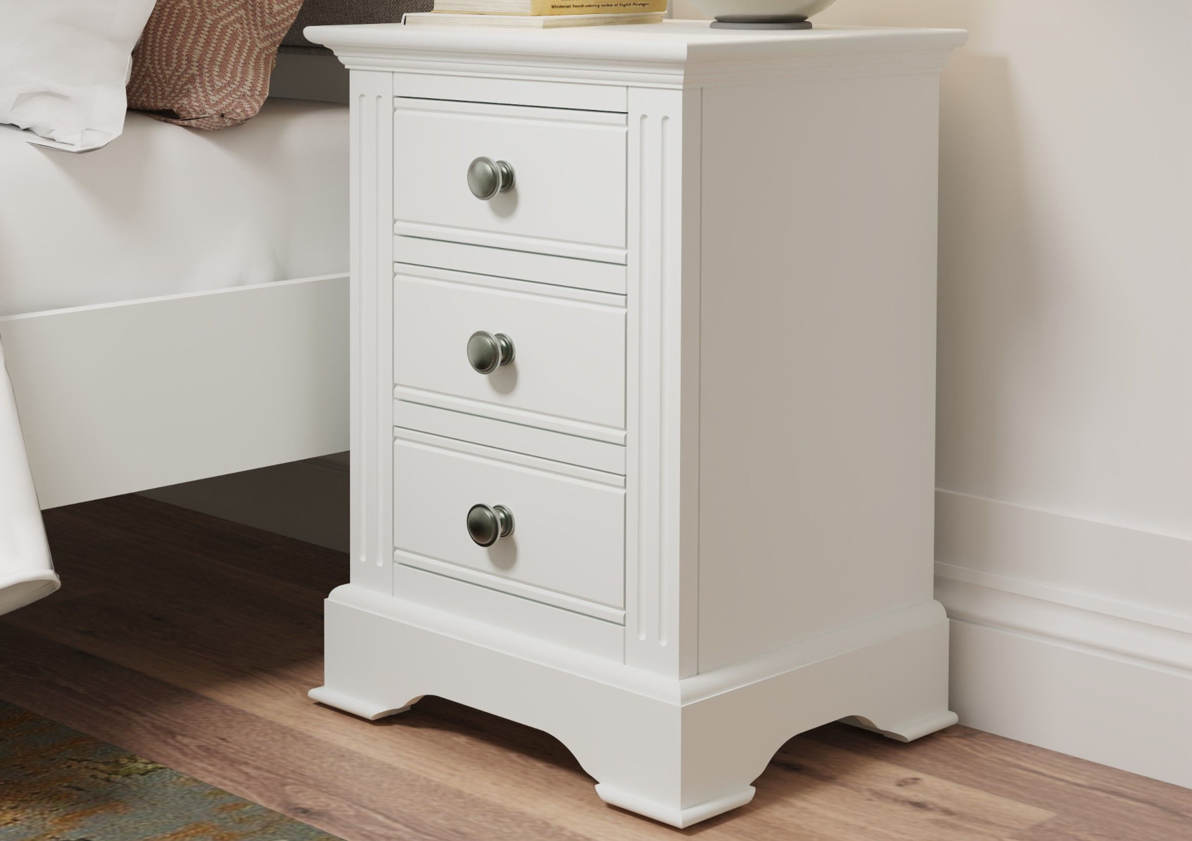 View Tilly White 3Draw Large Bedside Cabinet Time4Sleep information