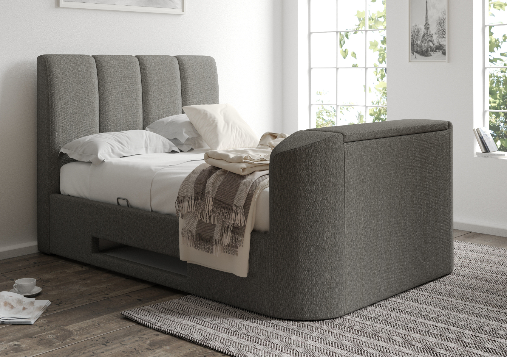 View Copenhagen Upholstered Multifunctional Ottoman Smart TV Bed Frame Foley Grey Time4Sleep information