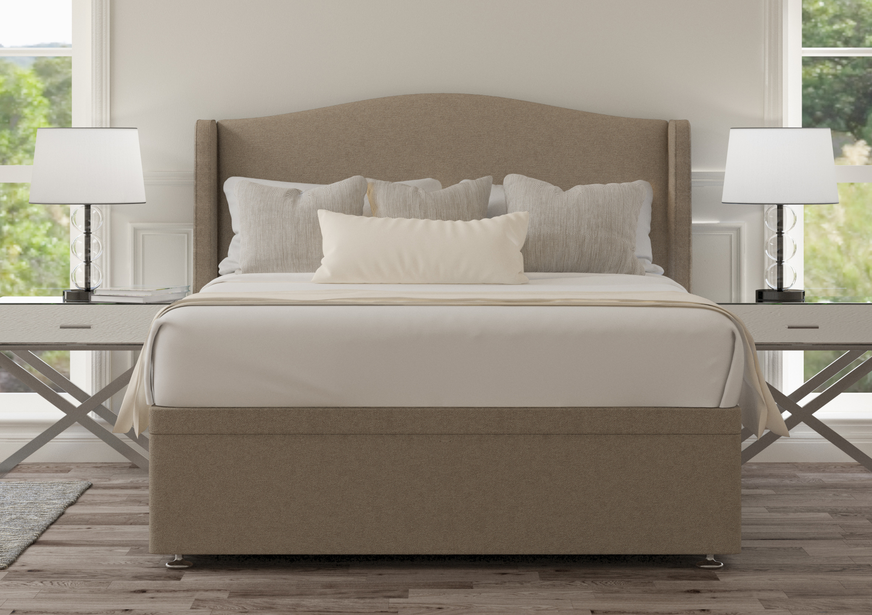 View Mabel Arran Natural Upholstered King Size Ottoman Bed Time4Sleep information