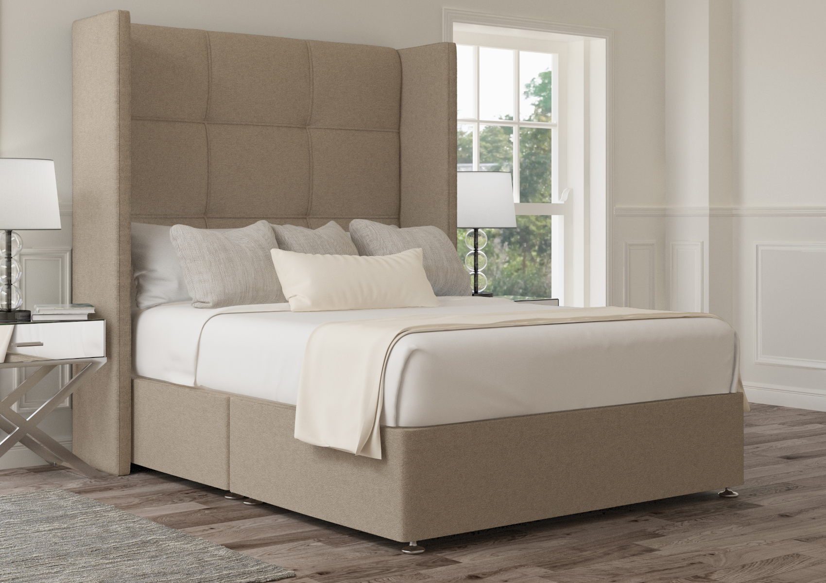 View Oaklyn Gouache Eau De Nil Upholstered Double Winged Bed Time4Sleep information