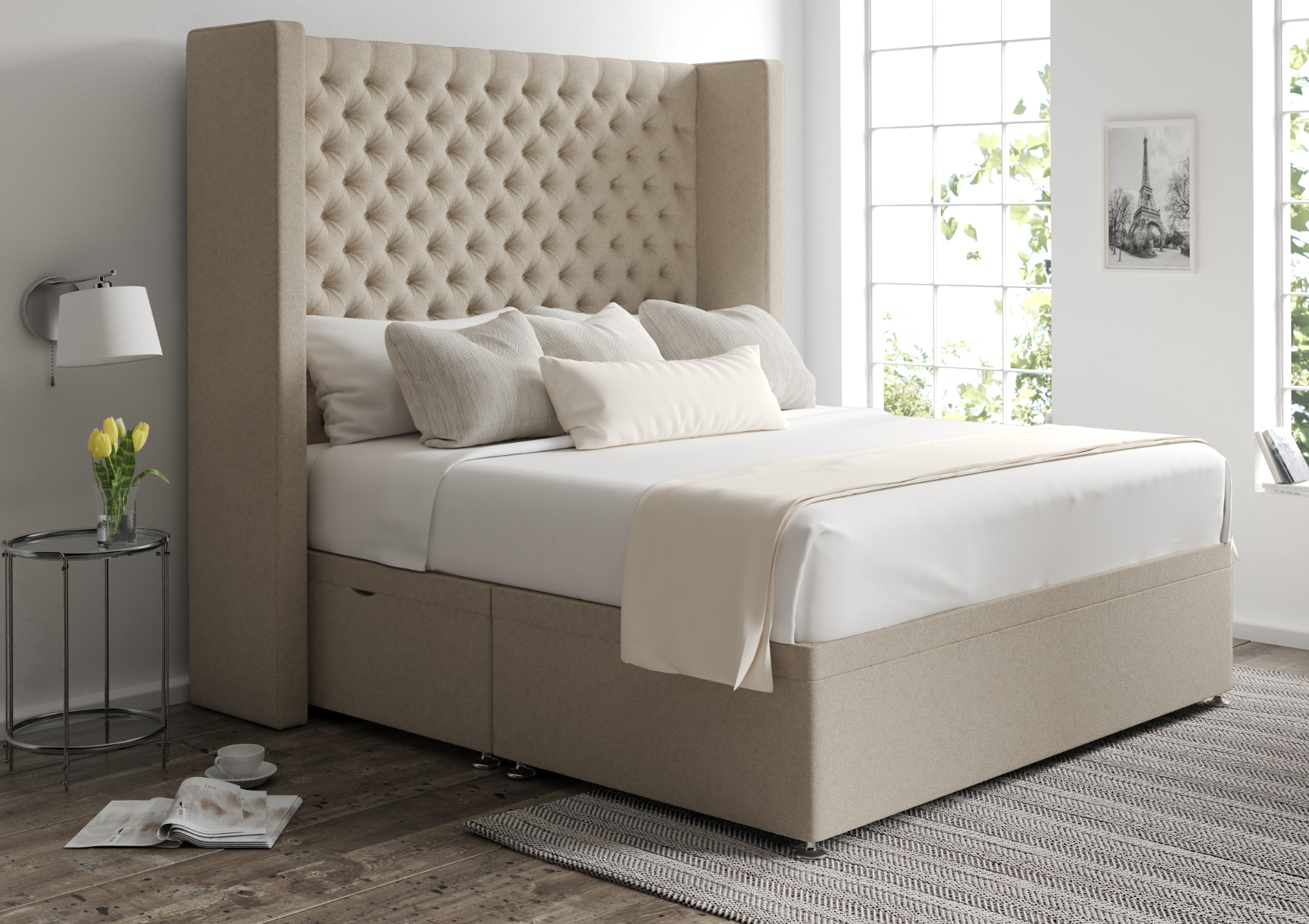 View Emma Trebla Stone Upholstered Super King Ottoman Bed Time4Sleep information