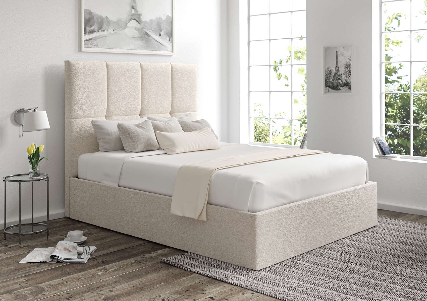 View Turin Boucle Ivory Upholstered Ottoman Bed Frame Only Time4Sleep information