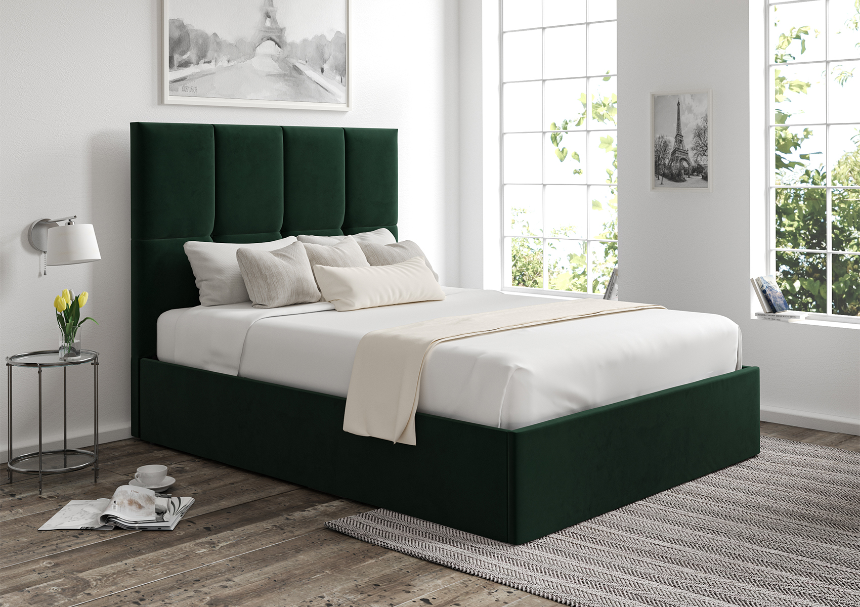 View Turin Hugo Bottle Green Upholstered Ottoman Bed Frame Only Time4Sleep information