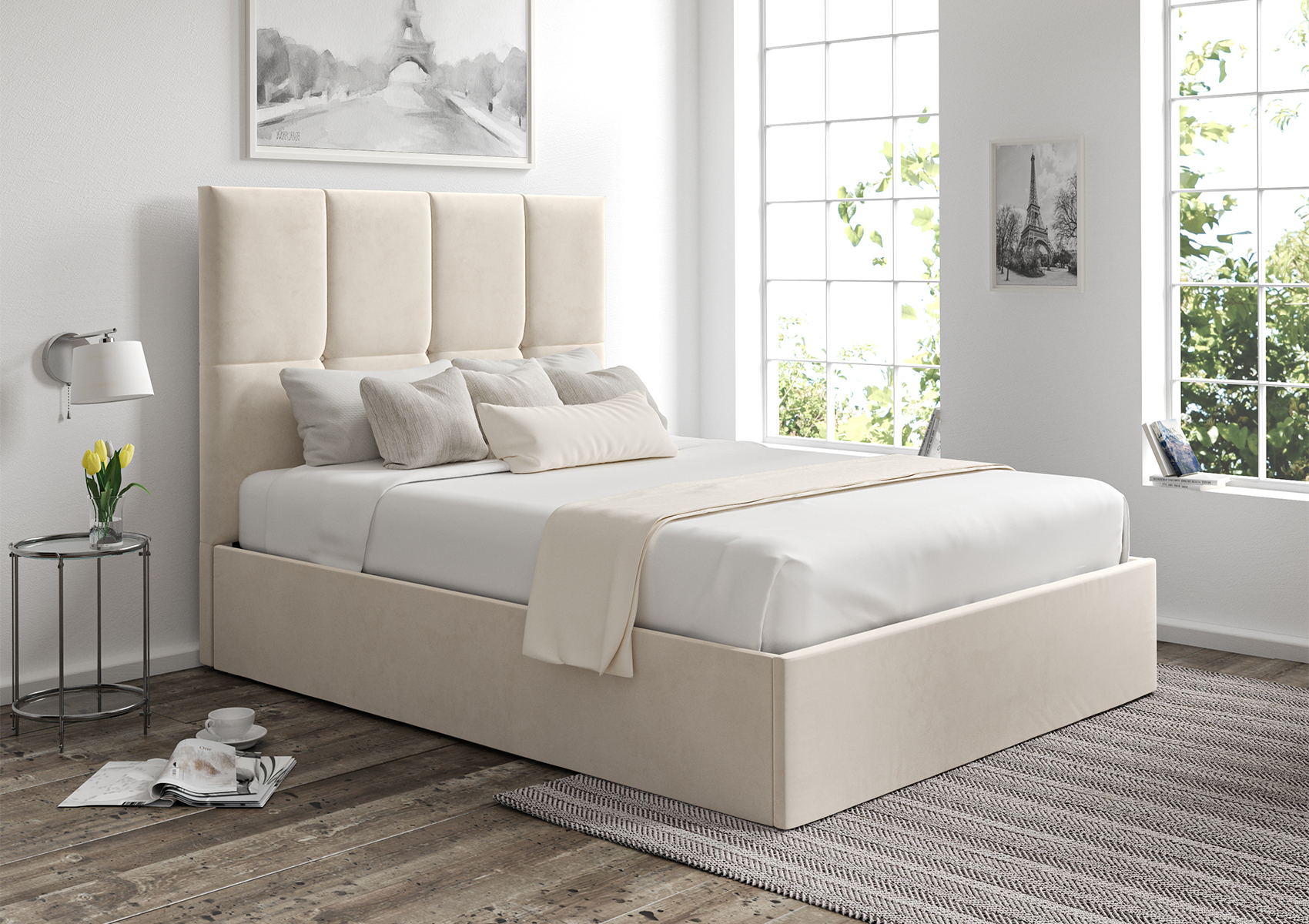 View Turin Hugo Ivory Upholstered Ottoman Bed Frame Only Time4Sleep information