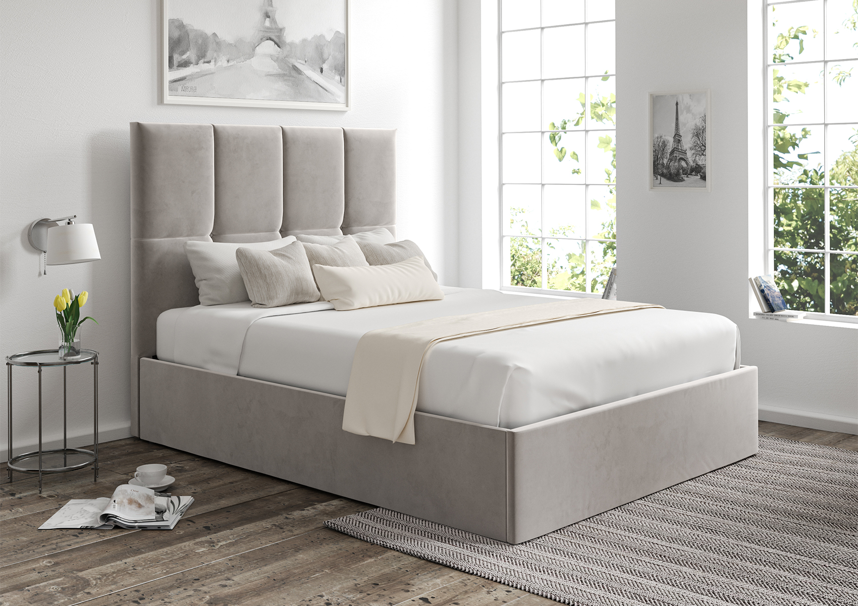 View Turin Hugo Platinum Upholstered Ottoman Bed Frame Only Time4Sleep information