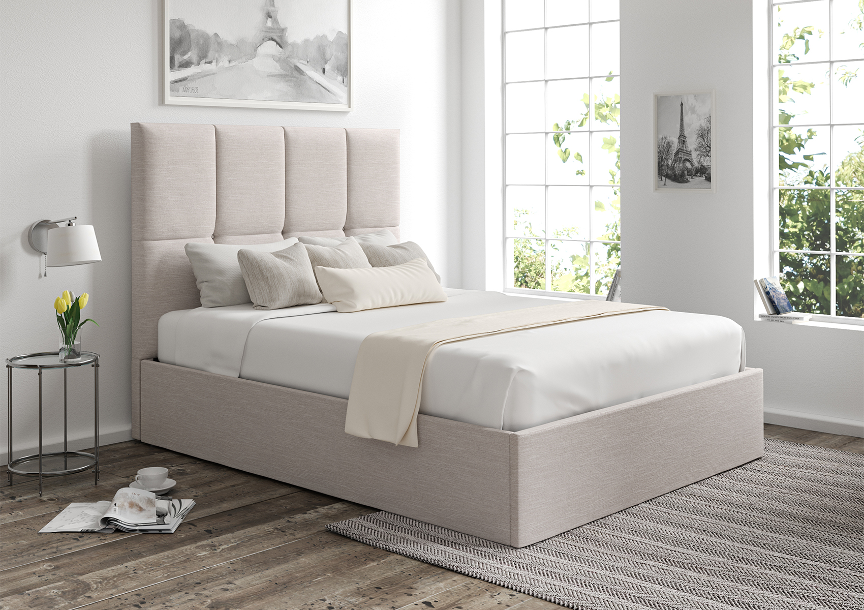 View Turin Linea Fog Upholstered Ottoman Bed Frame Only Time4Sleep information