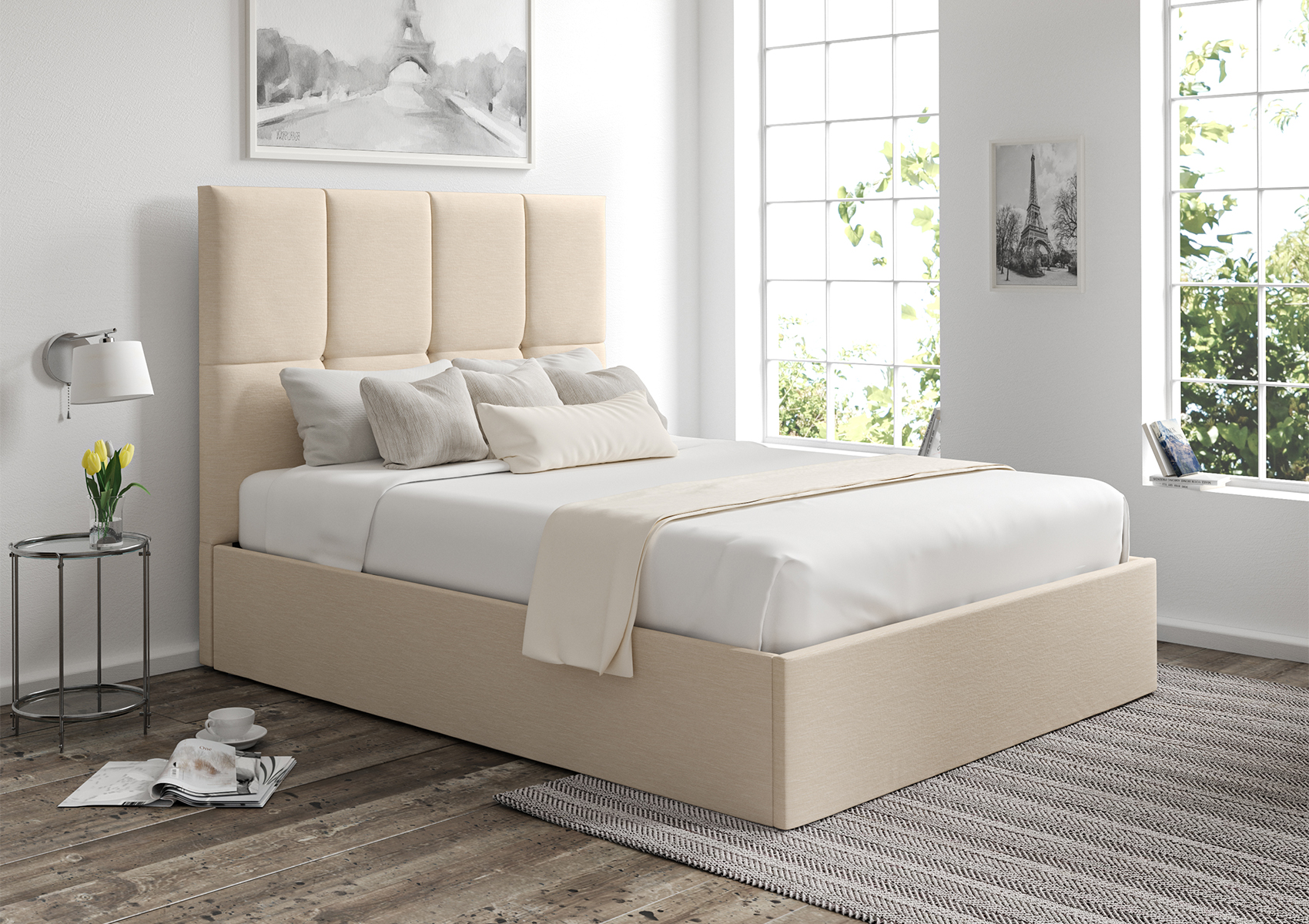 View Turin Linea Linen Upholstered Ottoman Bed Frame Only Time4Sleep information