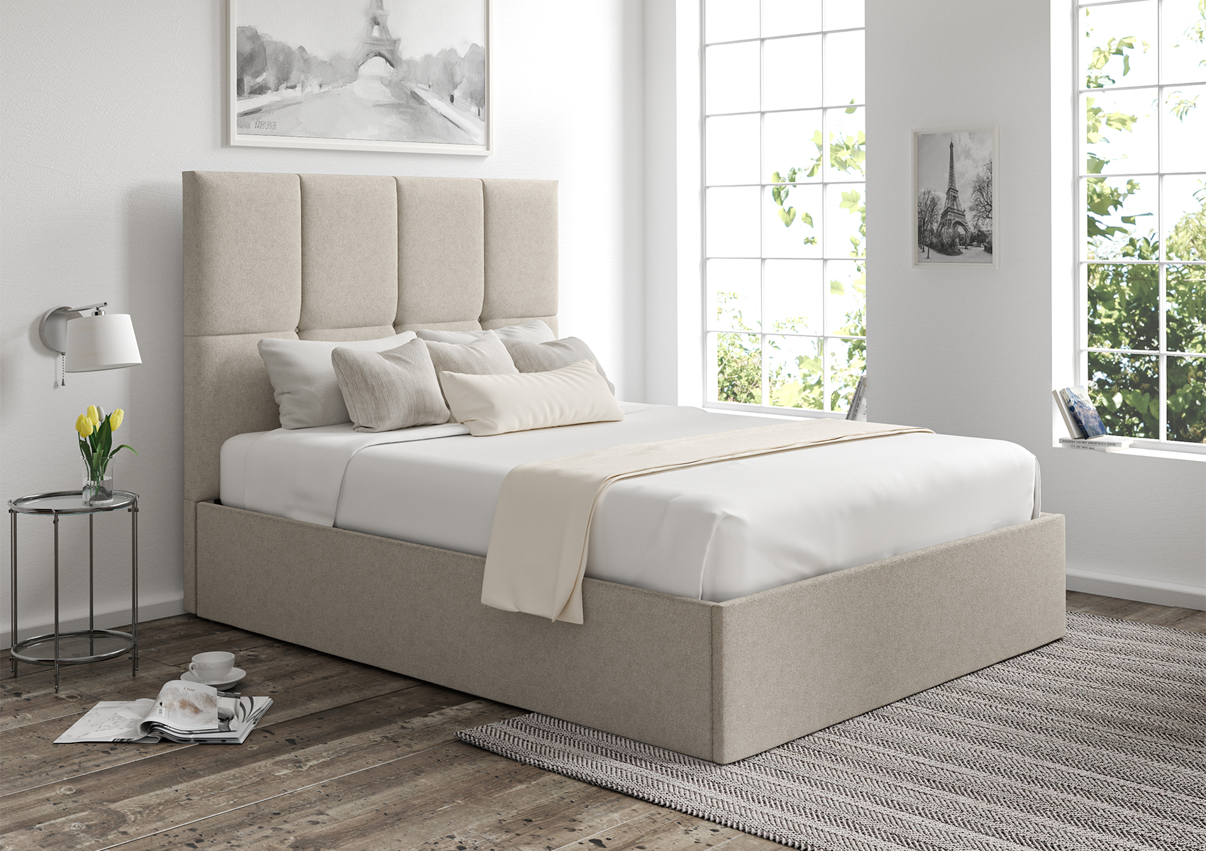 View Turin Trebla Flax Upholstered Ottoman Bed Frame Only Time4Sleep information