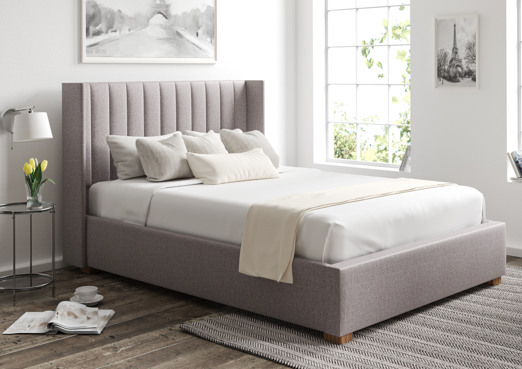 View Essentials Winged Grey Ottoman Bed Frame Time4Sleep information