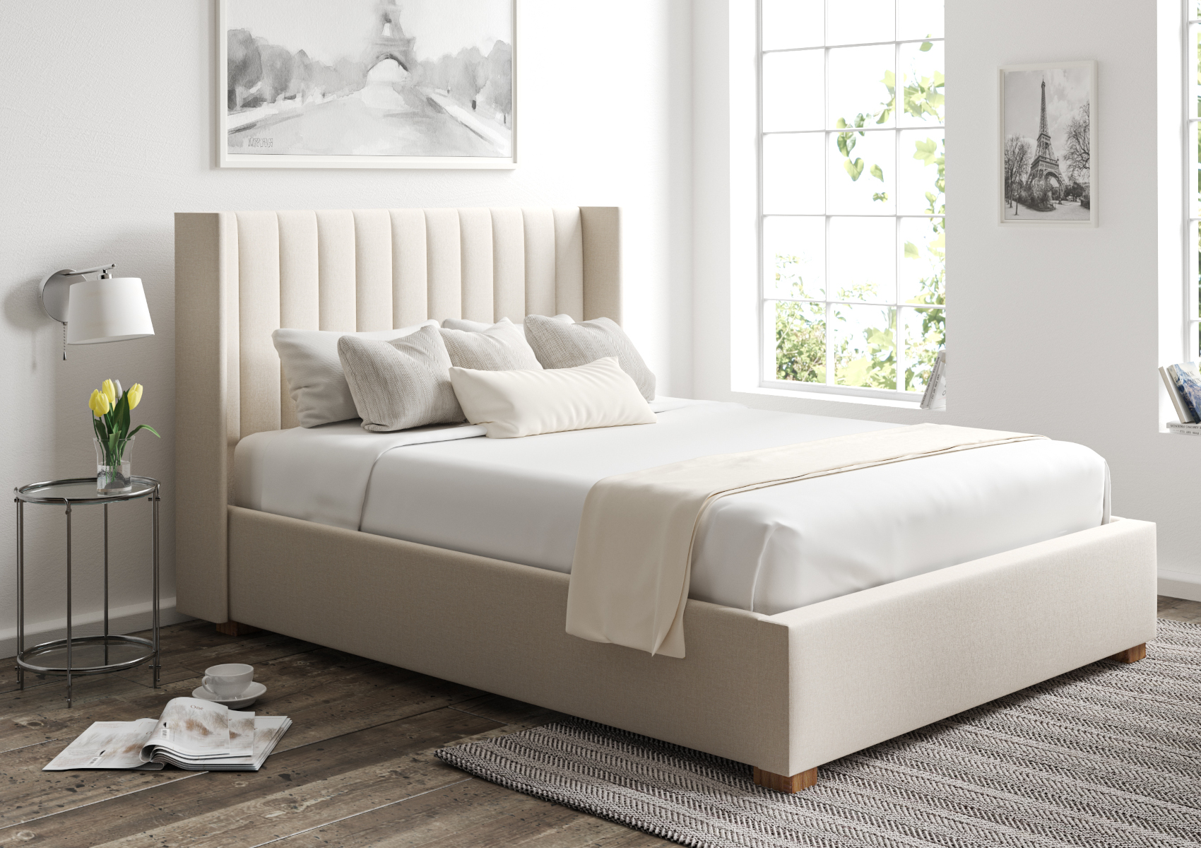 View Essentials Winged Off White Ottoman Bed Frame Time4Sleep information