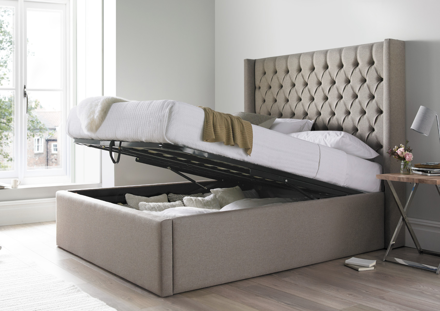 View Islington Naples Silver Upholstered King Size Ottoman Bed Time4Sleep information