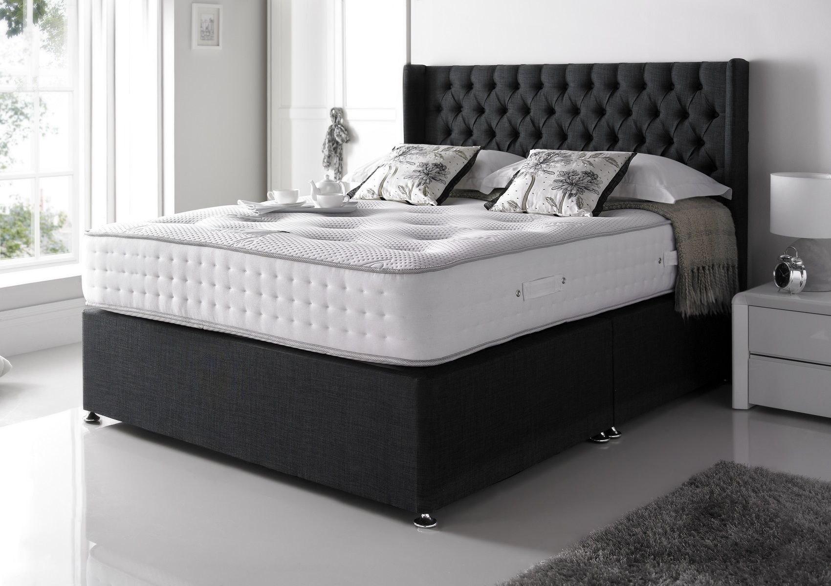 View Wordsworth Charcoal Upholstered Double Divan Bed Time4Sleep information